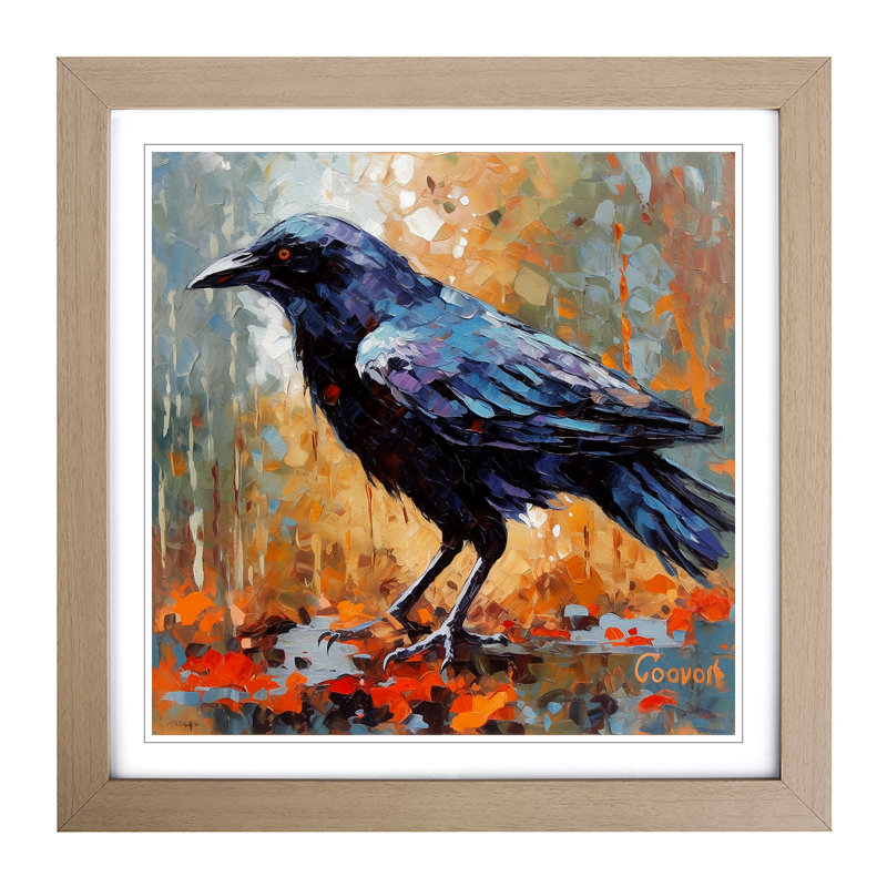 Crow Neo-Impressionism - Framed Print, Oak