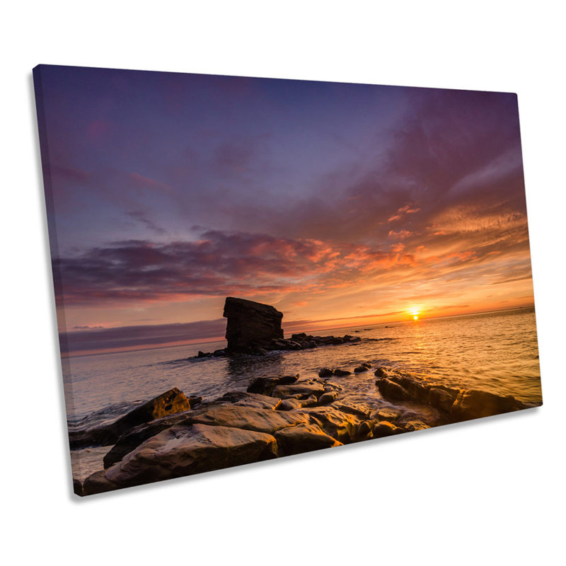 Collywell Bay Sunset Northumberland - Wrapped Canvas Print, 40.6cm H x 61cm W x 2cm D