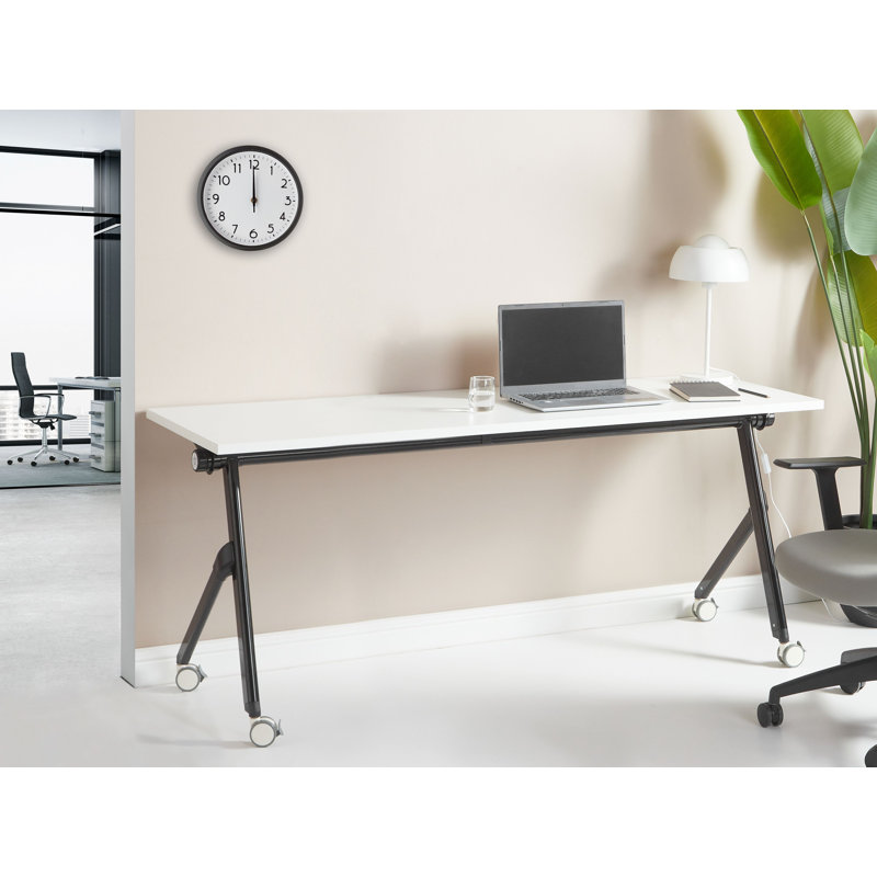 Seidule Foldable Steel Writing Desk, 180cm H x 60cm W, White/Black