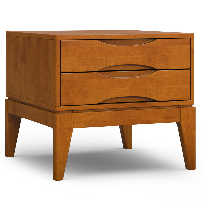 Teak Brown Solid Hardwood Square End Table with Storage