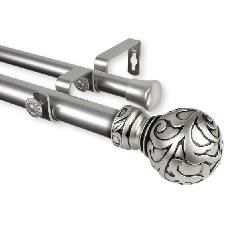 Tringle à rideaux double, 120 à 170 po, Nickel satiné