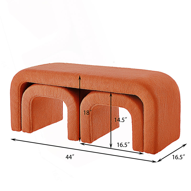 Ensemble de 3 bancs en U modernes, banc de chambre et repose-pieds, Orange