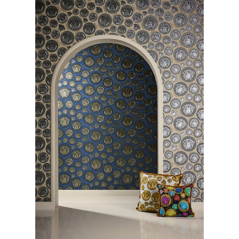 Versace Midnight Sky Monarch Unpasted Vinyl Wallpaper, Beige/Silver