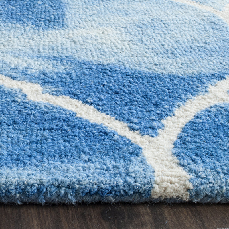 Tapis bleu / ivoire en laine / coton touffeté à la main Coleman, Tapis de couloir 2 pi 3 po x 8 pi