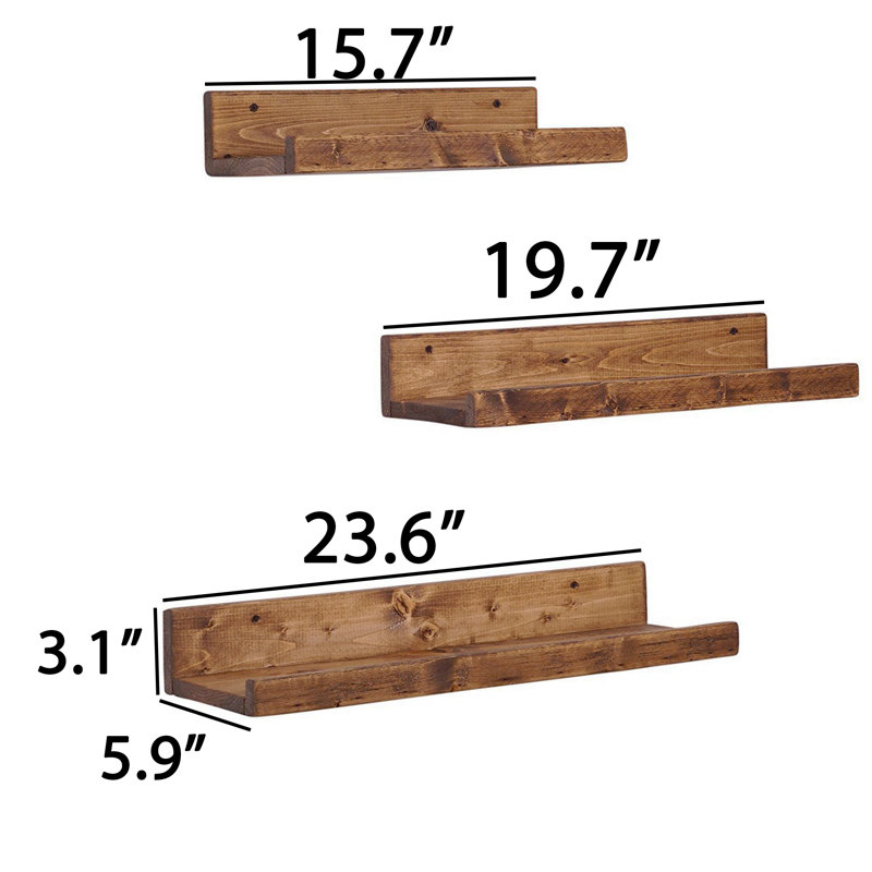 Ensemble de tablettes murales rustiques faites à la main (3 pièces), 23,6 x 3,1 x 5,9 pouces | 100% bois d'épinette | Conception robuste et élégante | Parfait pour la décoration intérieure, l'organisation et la présentation de vos trésors