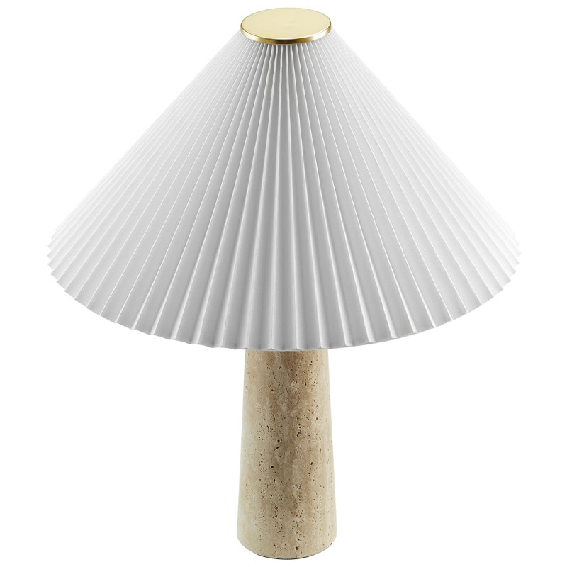 Cove Travertine Table Lamp With Pleated Shade In Travertine