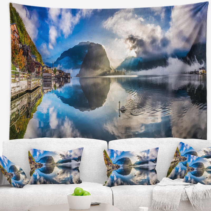 Tapisserie panorama alpiney village Landscape, H 78 po x l 92 po
