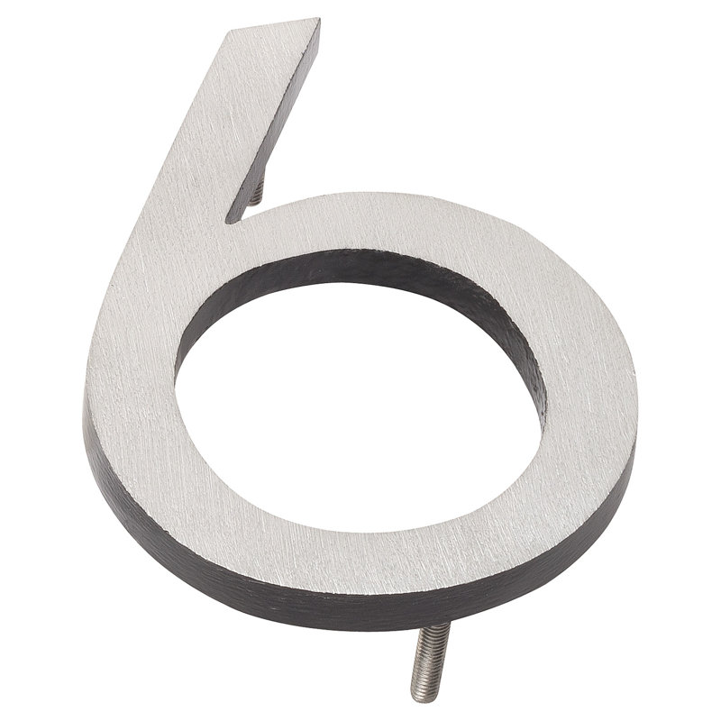 10 in. Flat Floating Mount House Number, 6, Satin Nickel/Hunter Green