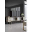 Ensemble de mobilier de salon moderne (3 pièces) | Travertin et finition dorée | Meuble télé (70,9 x 11,8 x 18,5 po), table basse (35,4 x 15,4 x 15,7 po), commode (47,2 x 31,5 x 11,8 po) | Panneau de particules 100% enduit de mélamine, pieds en métal durables, design élégant-1866471559