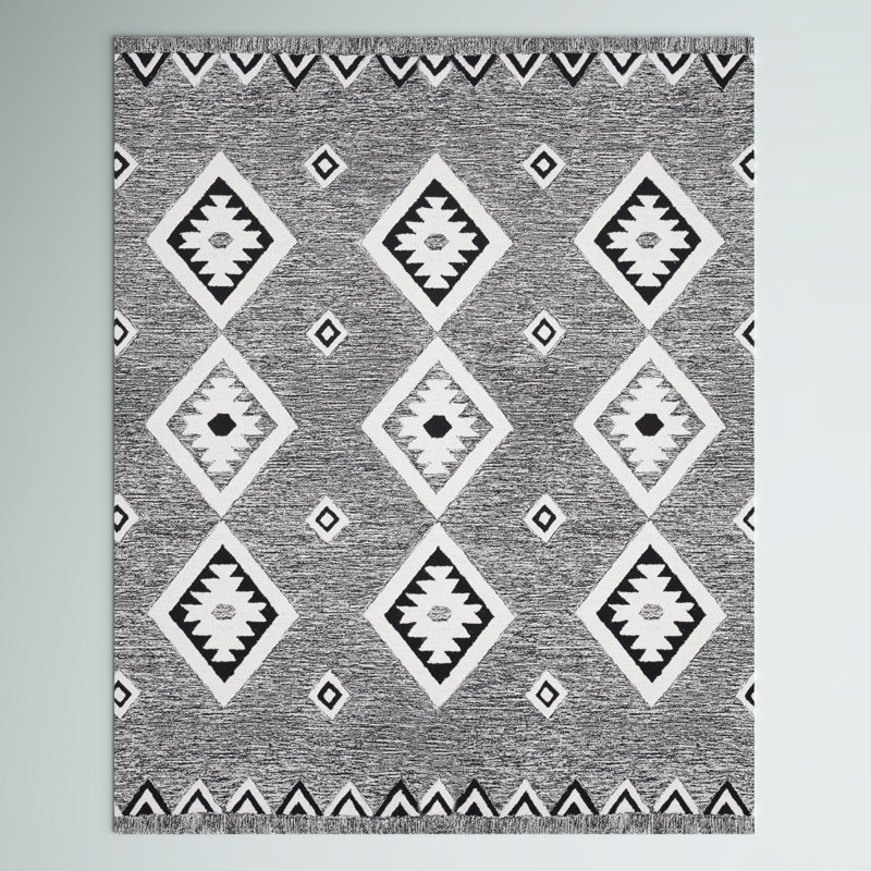 Tapis noir / gris en laine touffeté à la main Arne Southwestern, Rectangle 9 pi x 12 pi