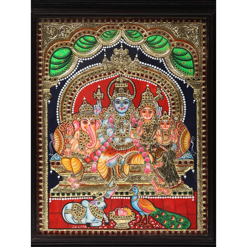Famille Lord Shiva | Avec cadre | Peinture Prabhu Tanjore