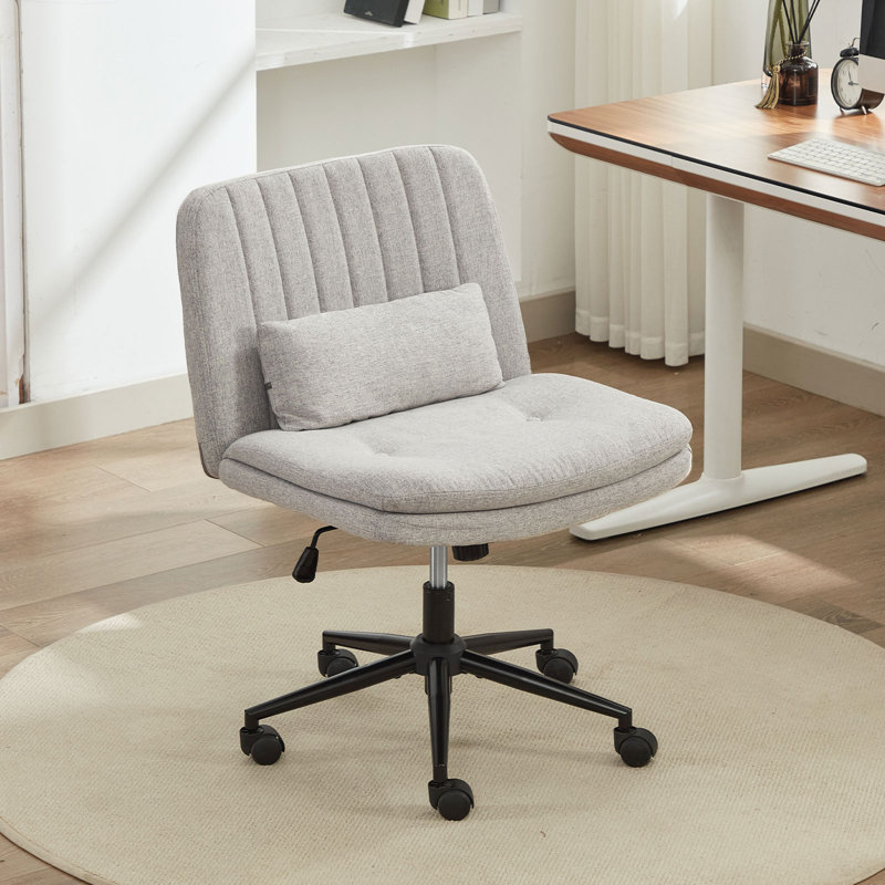 Criss Cross Legged Chair With Wheels, Comfy Rolling Office Desk Armless Chair With Pillows, Wide Swivel Vanity Chairs Computer Task Chair For Makeup, Bedroom