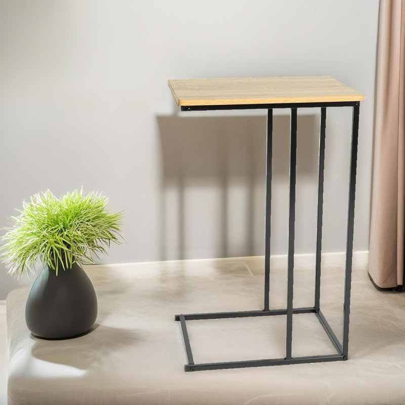 Alashia C Shaped Rustic Side Table with Metal Frame End Sofa Tables Living Room