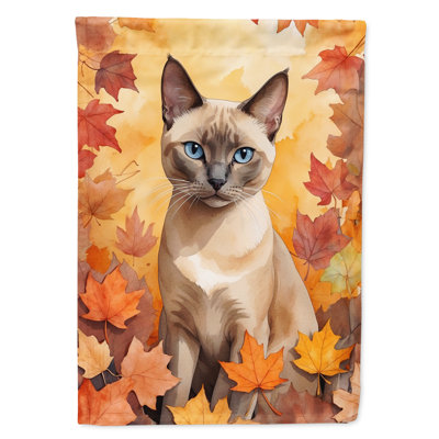 Cat in Fall Leaves House Flag