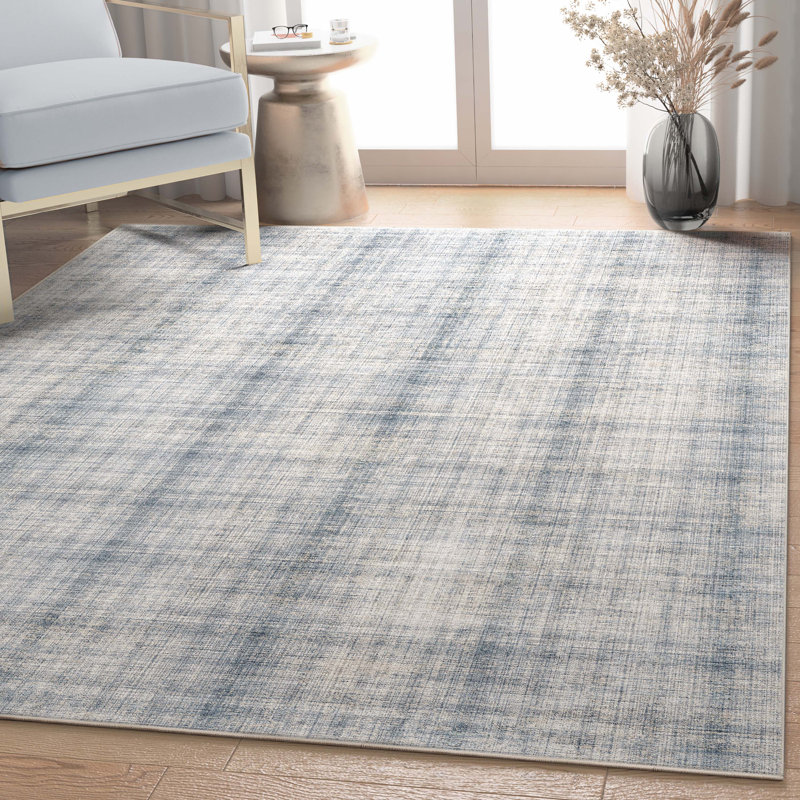 Tapis bleu à motif écossais rétro tissé à plat Nuzzo Rio, Rectangle 7 pi 7 po x 9 pi 10 po