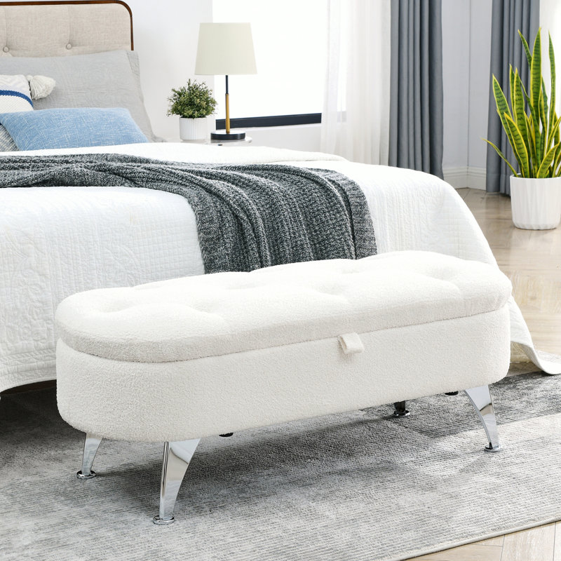 Banc de rangement avec repose-pieds 45,5 pouces, Ours en peluche ivoire