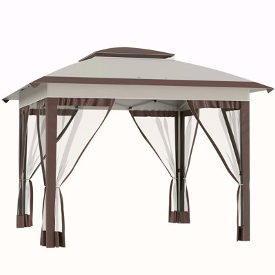 Outsunny 12' X 12' Pop Up Canopy Tent With Netting And Carry Bag, Instant Sun Shelter With 137 Sq.Ft Shade, Tents For Parties, Height Adjustable, For Outdoor, Garden, Patio