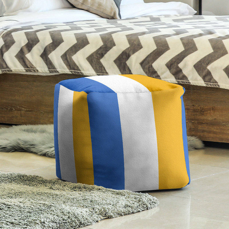 Repose-pieds cube la ours college stripes, Bleu / Blanc / Doré