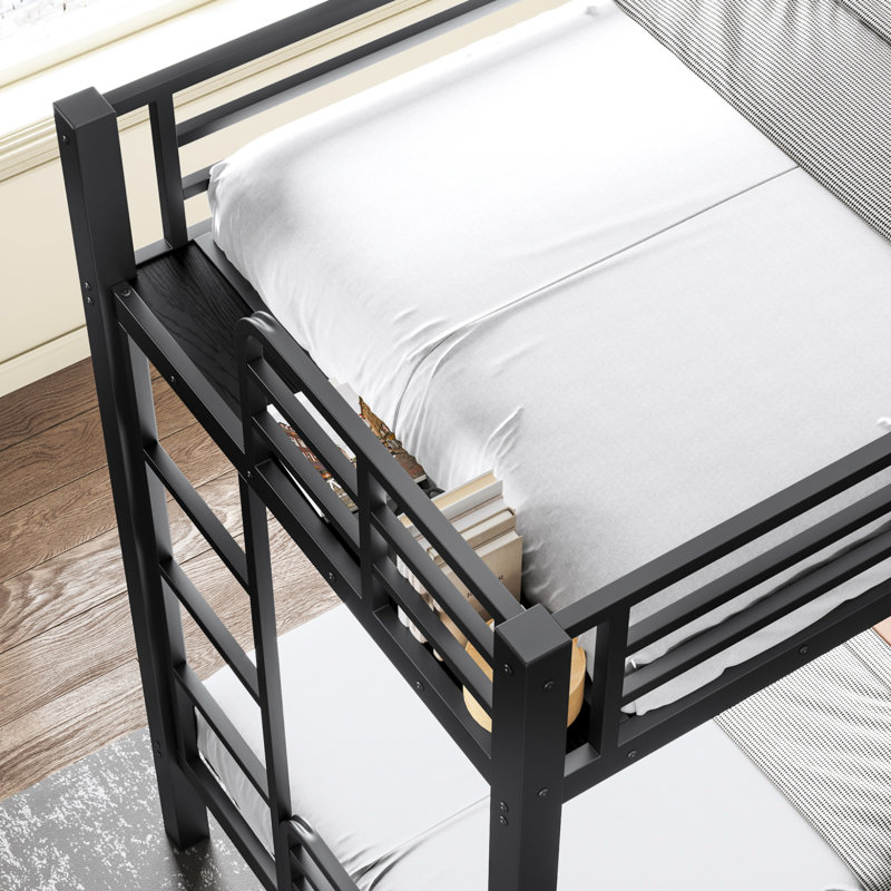 L-Shaped Triple Bunk Bed With Desk And Wardrobe, Twin Xl Over Twin Xl Bunk Bed With An Attached Full Loft Bed, No Box Spring Needed