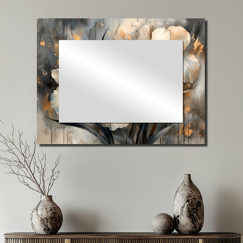 Yellow Grey Irises Desire II - Floral Mirror Wall Decor - Printed On Metal, 24" x 32"