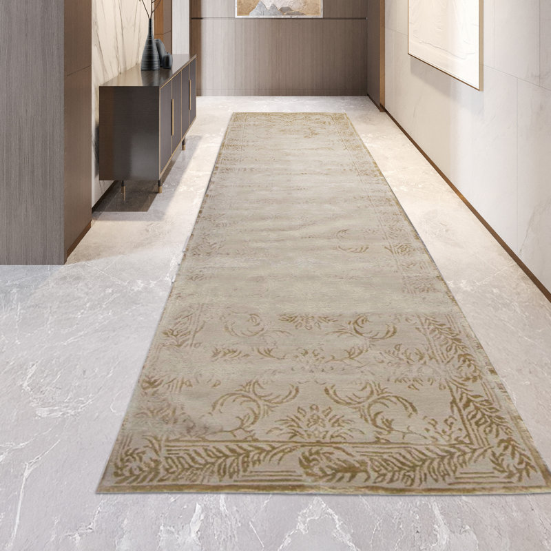 Hand-Knotted High-Quality Beige and Gold Runner