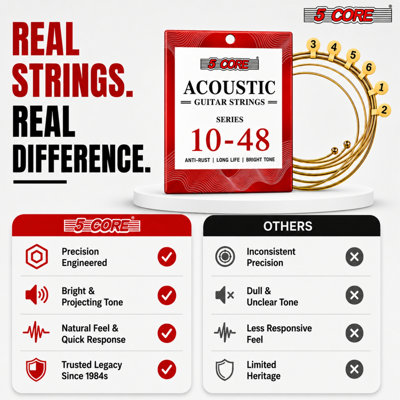 5 cordes de guitare acoustique 0,010-0,047 robuste de calibre en acier avec tons vifs pour 6 cordes