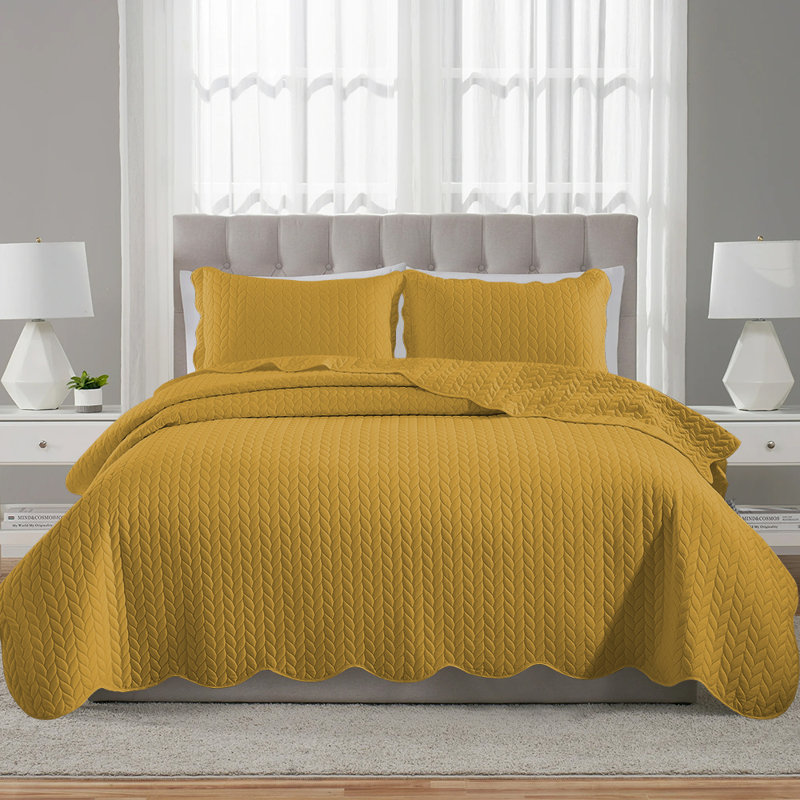 Ensemble de couvre-lit en microfibre , Couvre-lit simple et 1 taie décorative, Ocre