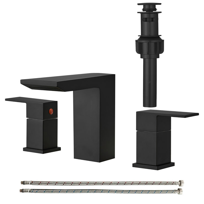 2-handle Bathroom Faucet with Drain Assembly, Matte Black
