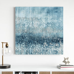 Rain Abstract IV Blue/White/Navy Silver by Danhui Nai - Wrapped Canvas Painting