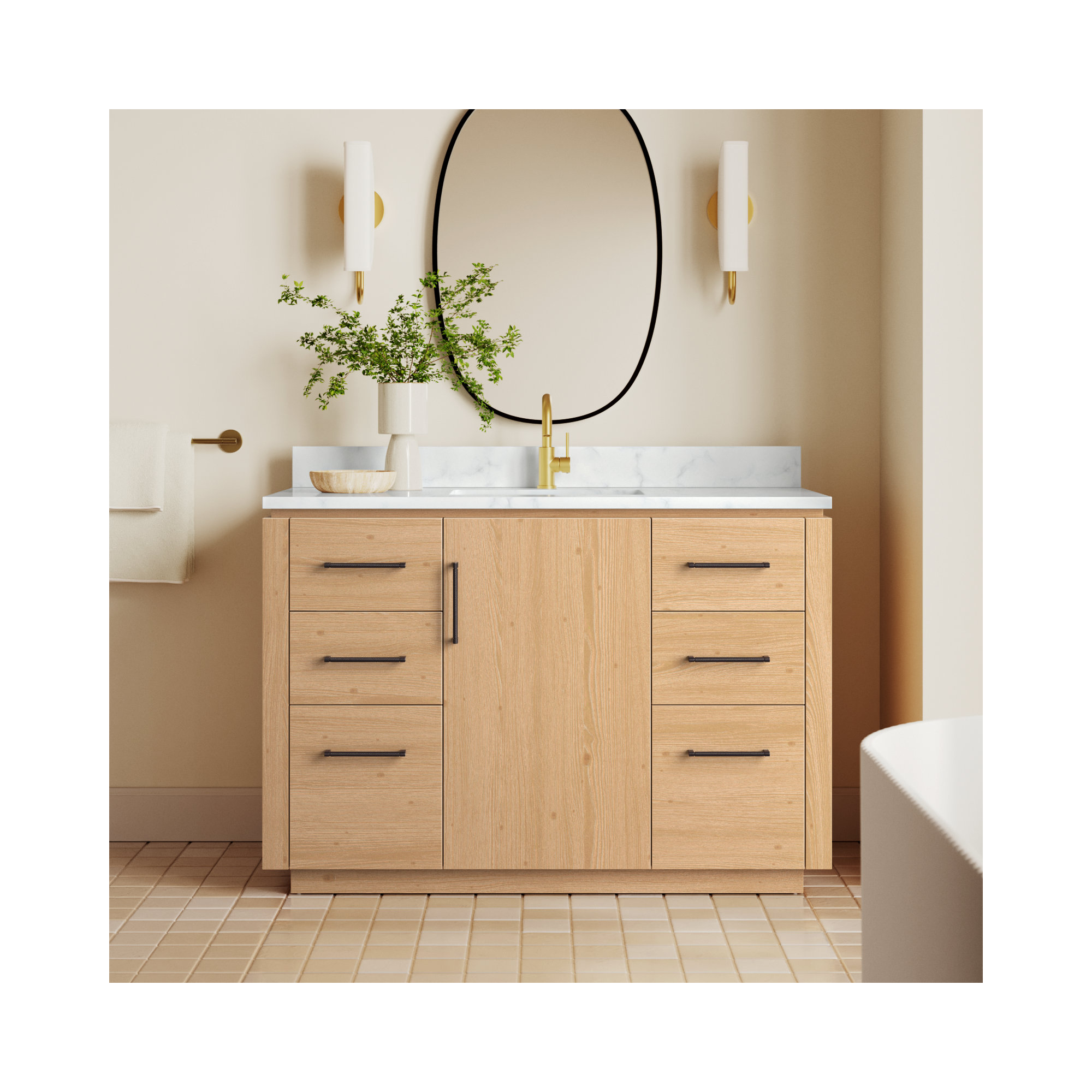 Cloverfield 48'' Single Bathroom Vanity, Fir Wood Brown, Matte Black