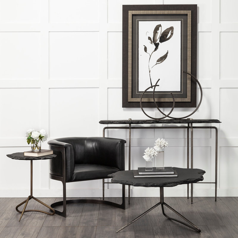 Rew 20" Black Iron Modern Abstract Tabletop Sculpture, 20" H x 3.2" W x 20.5" D
