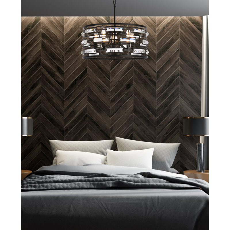 Lustre tambour 5 lumières Sybil, Noir, H 75 po x l 18,5 po x P 18,5 po