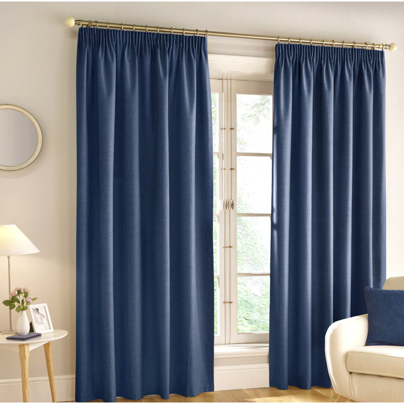 Landaff Blackout Curtain Pair, 117cm Width x 229cm Drop, Navy