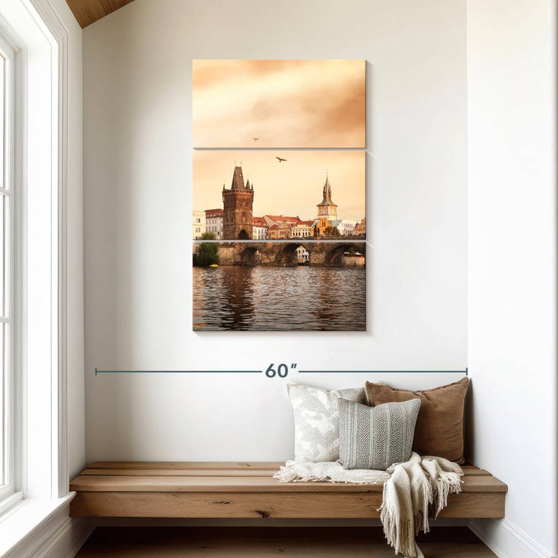 Rivière Lilie Vltava sous le pont Charles, H 45 po x l 28 po