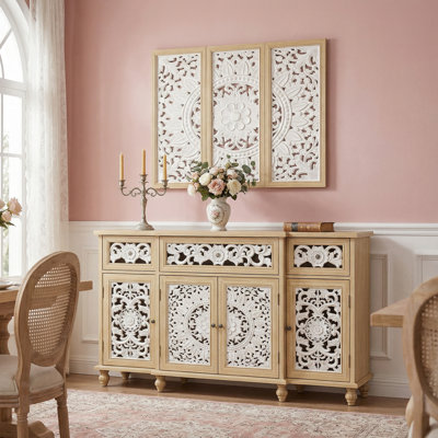 59.1" W Sideboard Cabinet Buffet Storage Cabinet With Wall Hanging Decorations