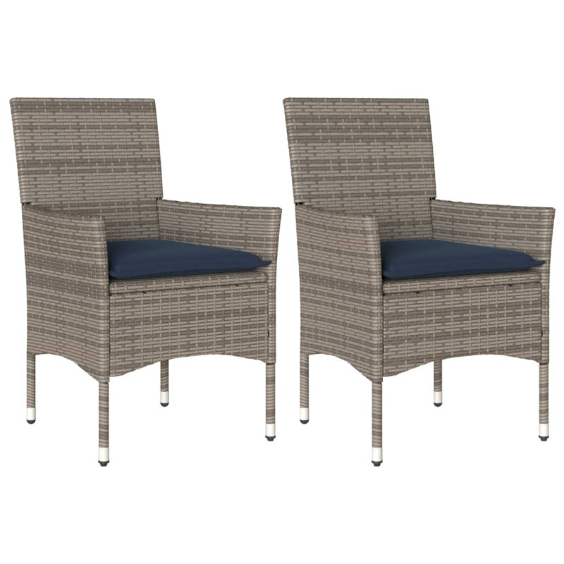  Patio Chairs With Cushions 2 Pcs Grey Poly Rattan, Gray/Blue