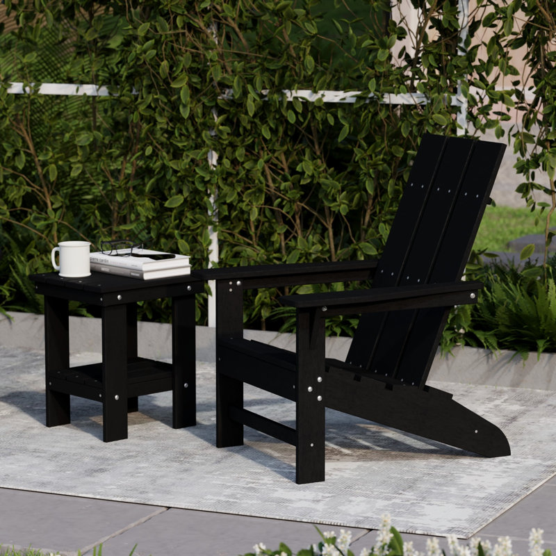 Avilez 3-Piece Modern Adirondack Set With Side Table, Black