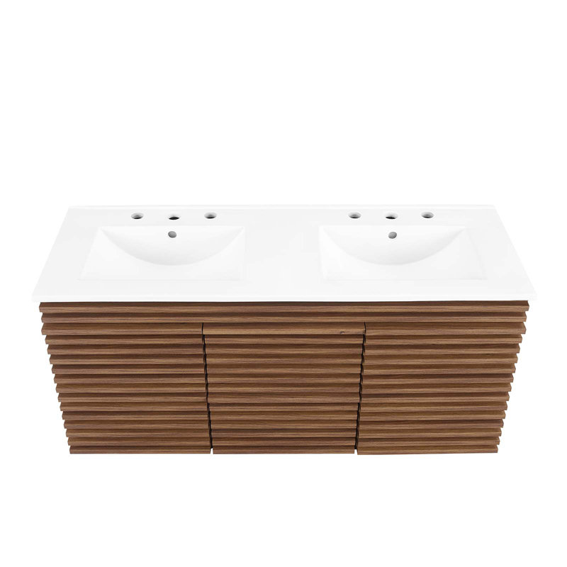 Meuble-lavabo mural 48 po Modway Render, Blanc, Noyer