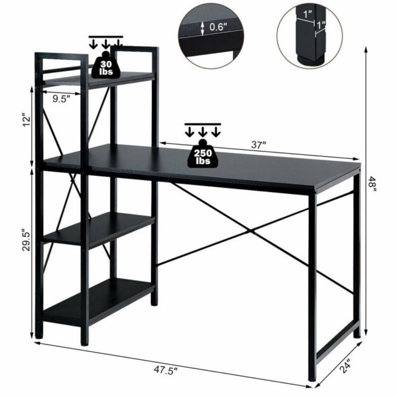Metal Base Writing Desk, Black