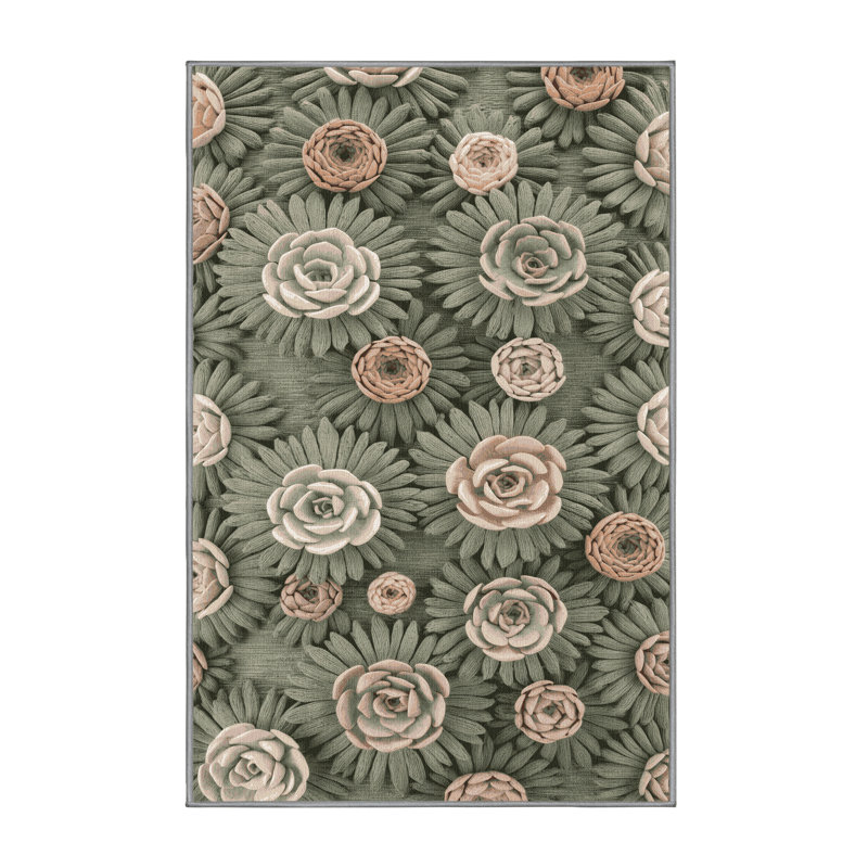 Machine Washable Botanical Brown Area Rug