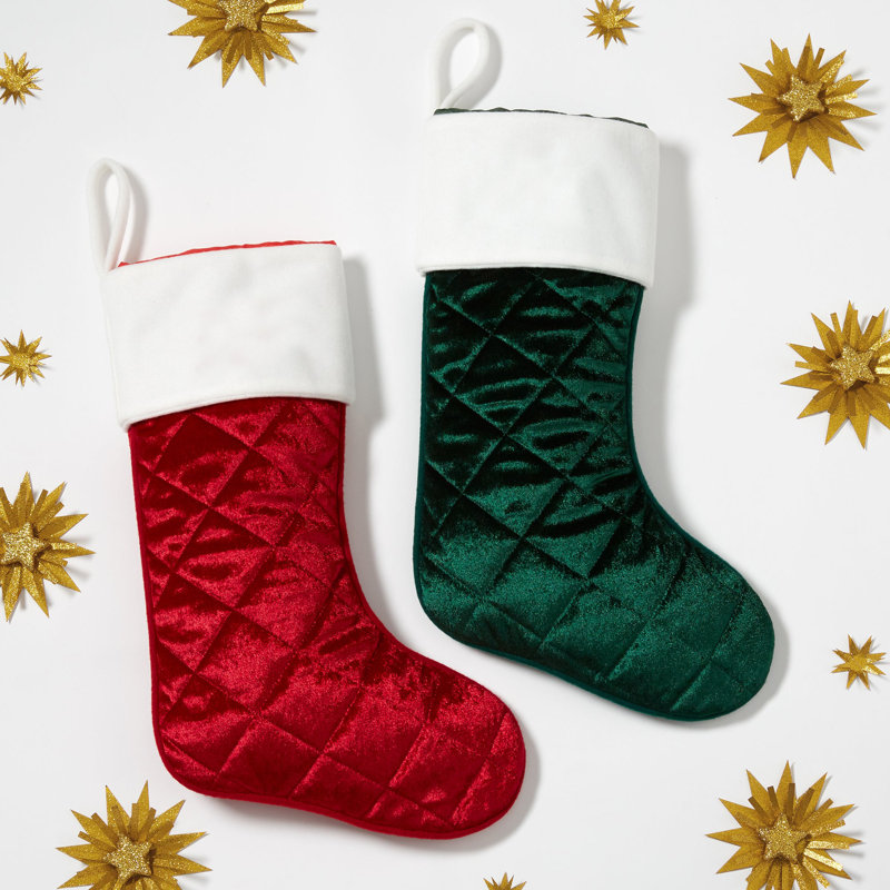 Personalization Mall Cozy Quilt Christmas Stocking - Green, Green