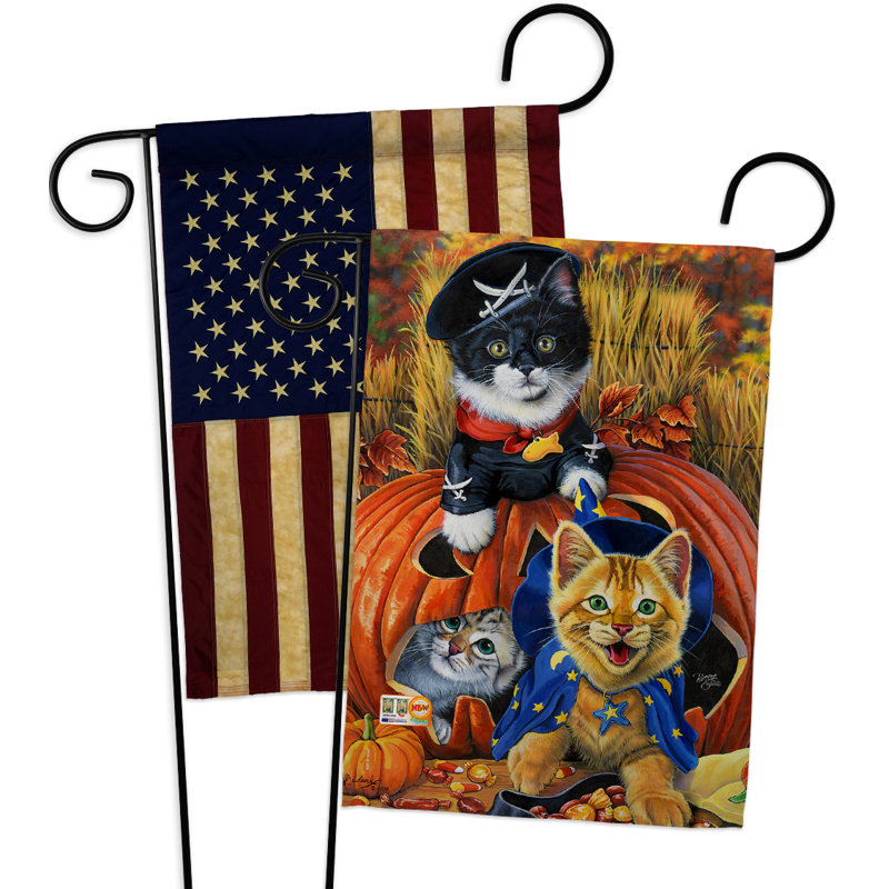 Mélange de polyester à 2 côtés 19 x 13 po halloween chatons drapeau de jardin