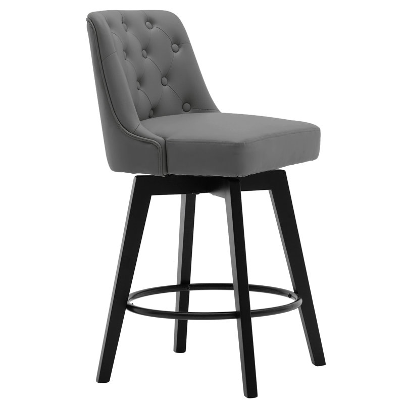 Tabouret de comptoir pivotant de 26 po avec pieds en bois, Gris foncé, Tabouret de comptoir (siège d'une hauteur de 26 p, 1