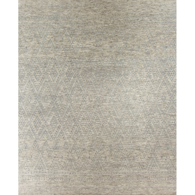 Geometric Hand-Knotted Wool Gray Area Rug, Rectangle 10' x 14'
