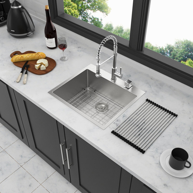 Évier de cuisine 28 po x 22 po x 10 po à cuve simple encastrable 28 po en acier inoxydable de calibre 16