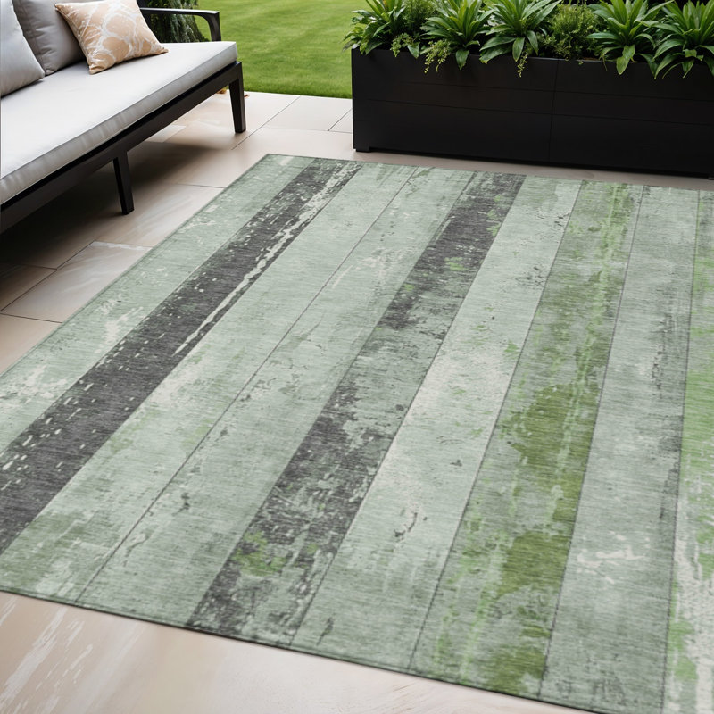 Tapis intérieur / extérieur rayé vert et gris 5 'x 8'