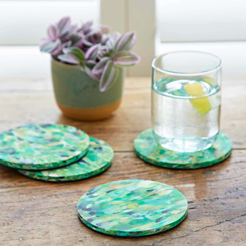 Recycled Plastic Round Coasters, Green