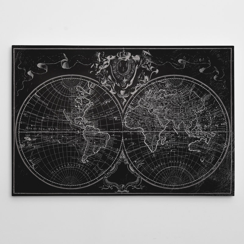 " Monde World Map Sketch ", 16" H x 20" W x 1.5" D