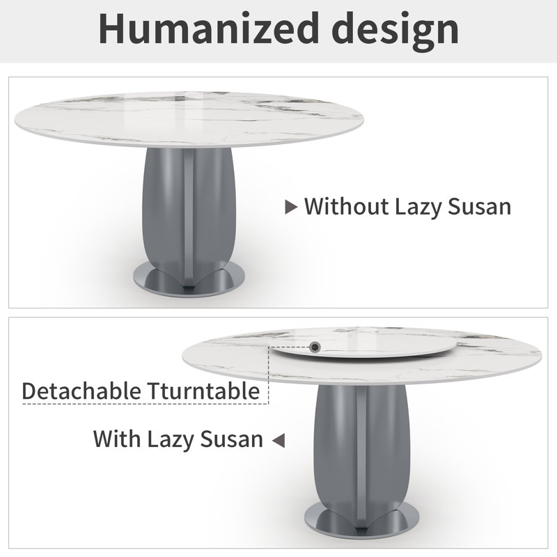 Brayden Studio 59.05" Modern Round Sintered Stone Dining Table With ...