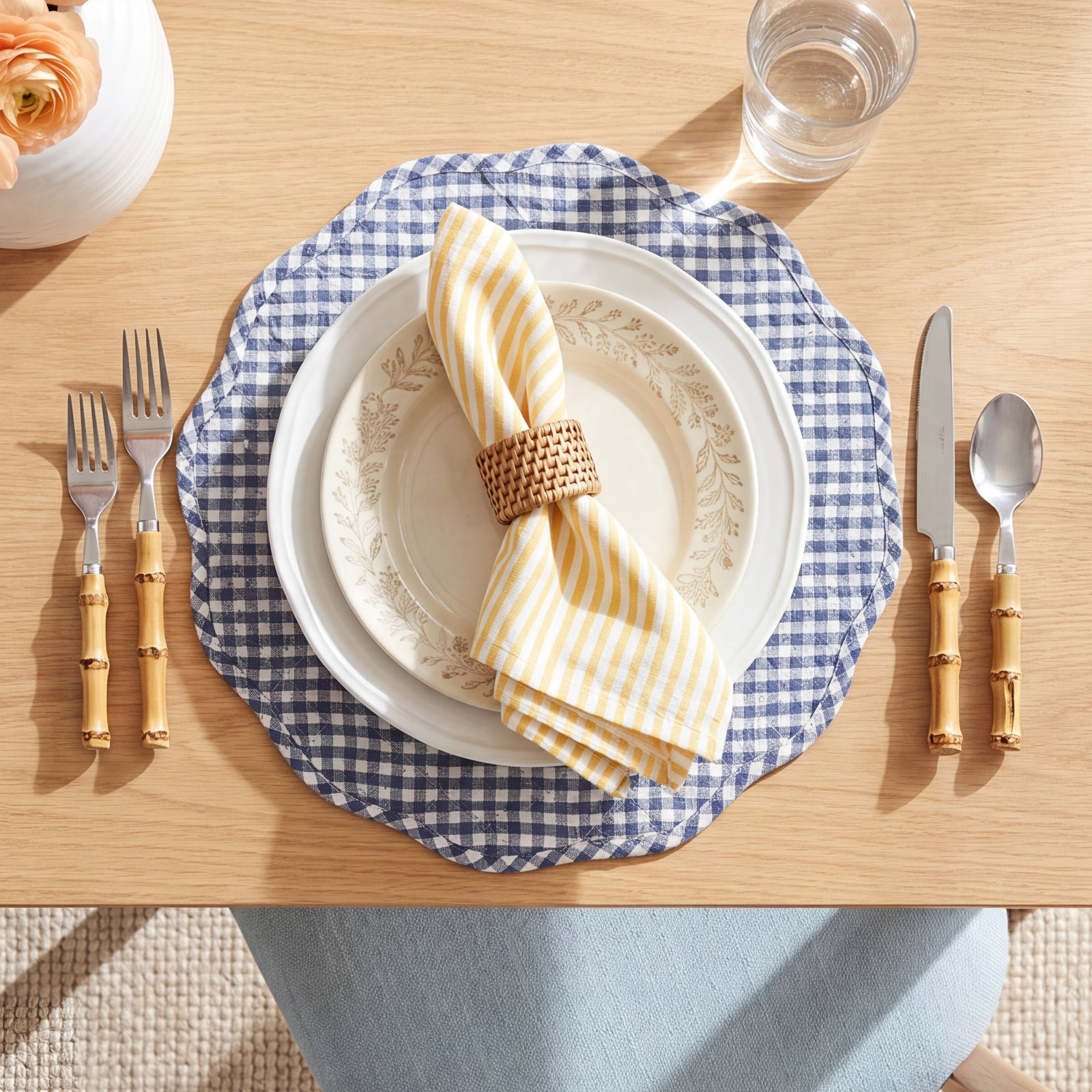 Quilted Cotton Placemat, Navy